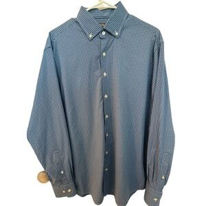 Peter Millar Summer Comfort Mens Large Blue Check Stretch Button Down Shirt